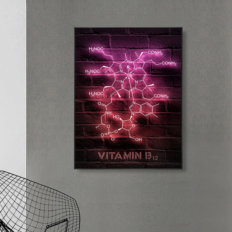 الكيمياء جزيئات النيون الملصقات قماش اللوحة الأدوية الحديثة جدار صورة فنية لغرفة المعيشة ديكور المنزل