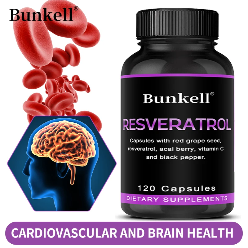 

Resveratrol, Red Grape Seed, Acai, Vitamin C & Black Pepper, Supports Heart Health, Brain Function & Immune Health, 120 Capsules