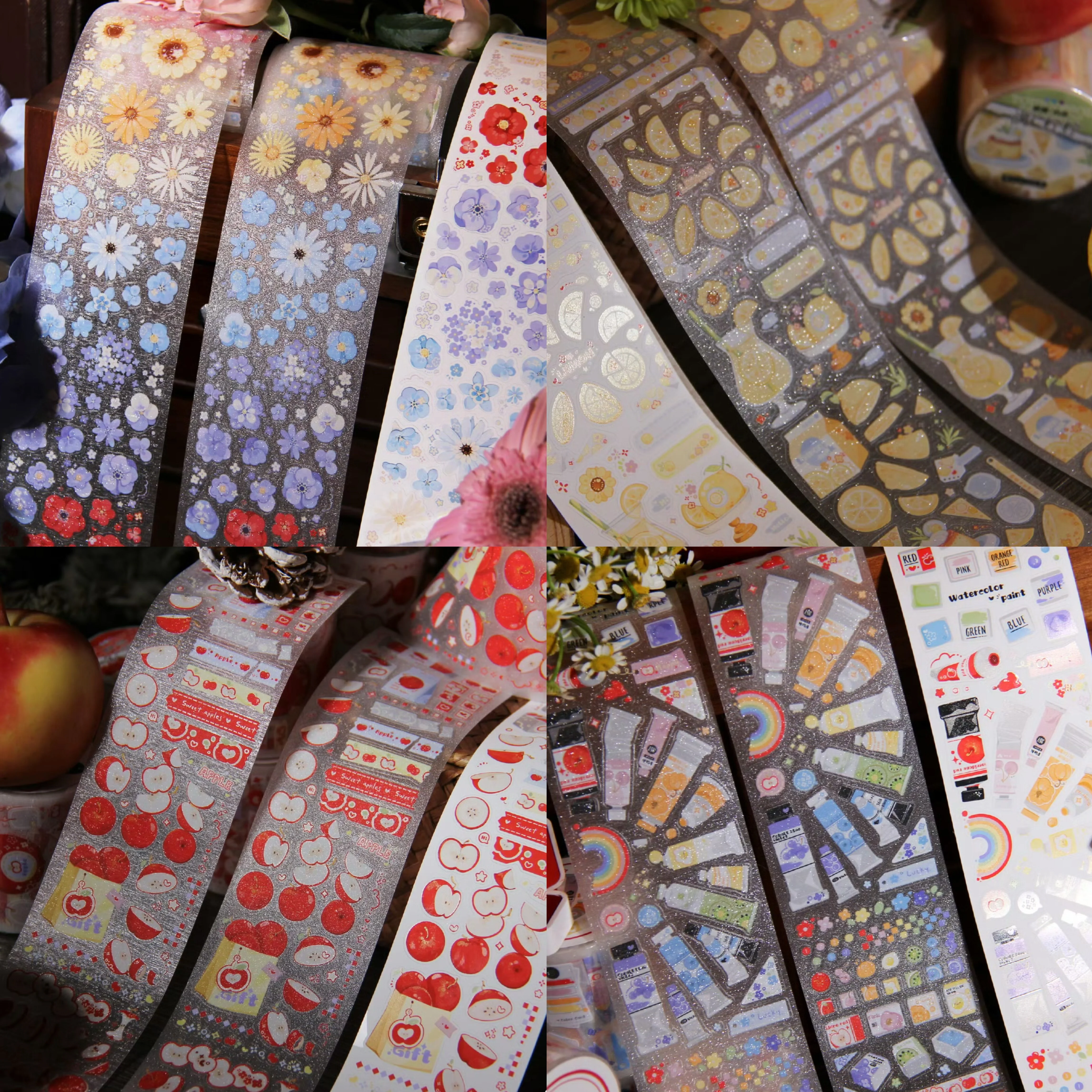 

Цветочное яблоко, вырезанные наклейки на ленту Washi Pet, рулон