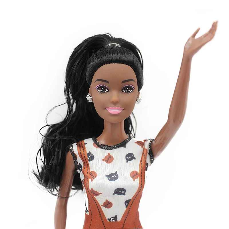 30CM Fashion Africa Woman Black Hair Doll Dark Skin Female Dolls With Dress Set Toy Girls Play House Toys Children Birthday Gift