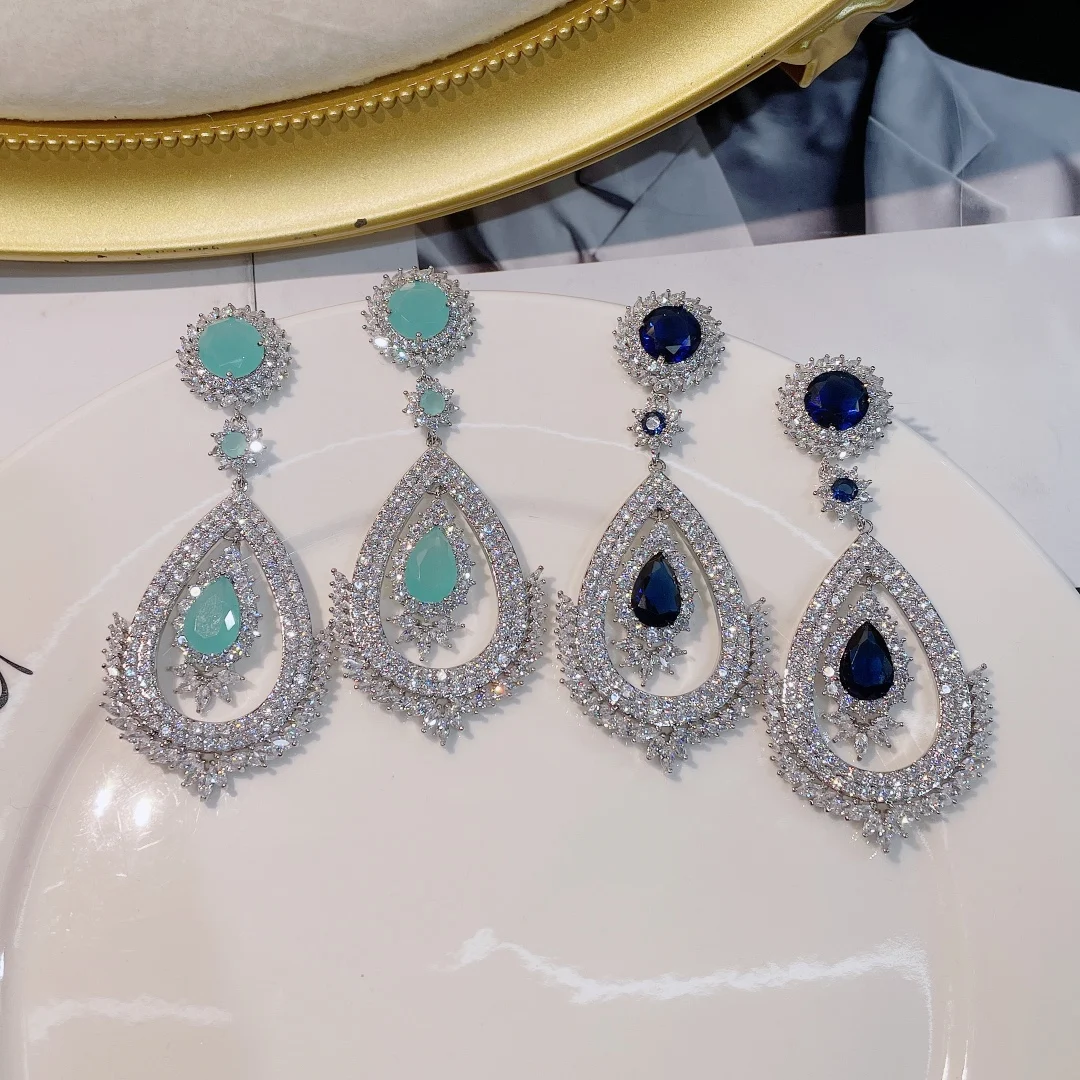 HIBRIDE Charms Water Drop Design Dangle Earrings For Women Wedding Cubic Zircon Dubai Drop Earring Fashion Jewelry E-1124