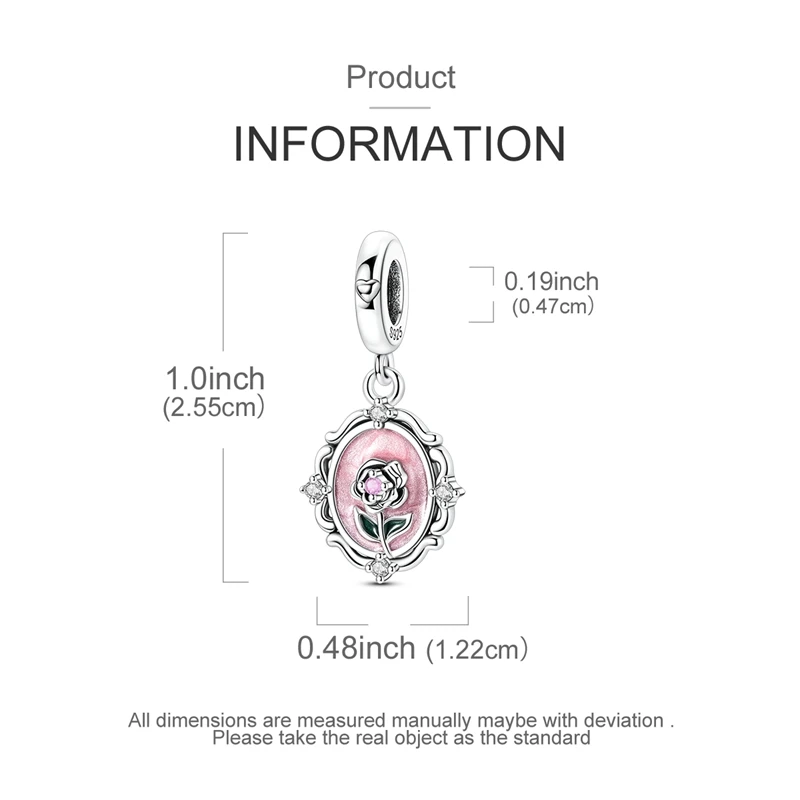 925 Sterling Silver Eternal Rose Charms Bead CZ Zircon Pink Color Dangle Fit Original Bracelet DIY Women Jewelry Gift