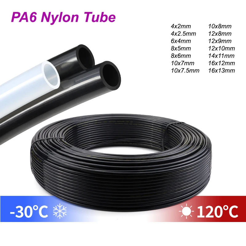 Air Tubing Component Pneumatic PA6 Nylon Tube 4mm 6mm 8mm 10mm 12mm 14mm 16mm Rigid Polyamide PA Pipe Line Hose for Compressor
