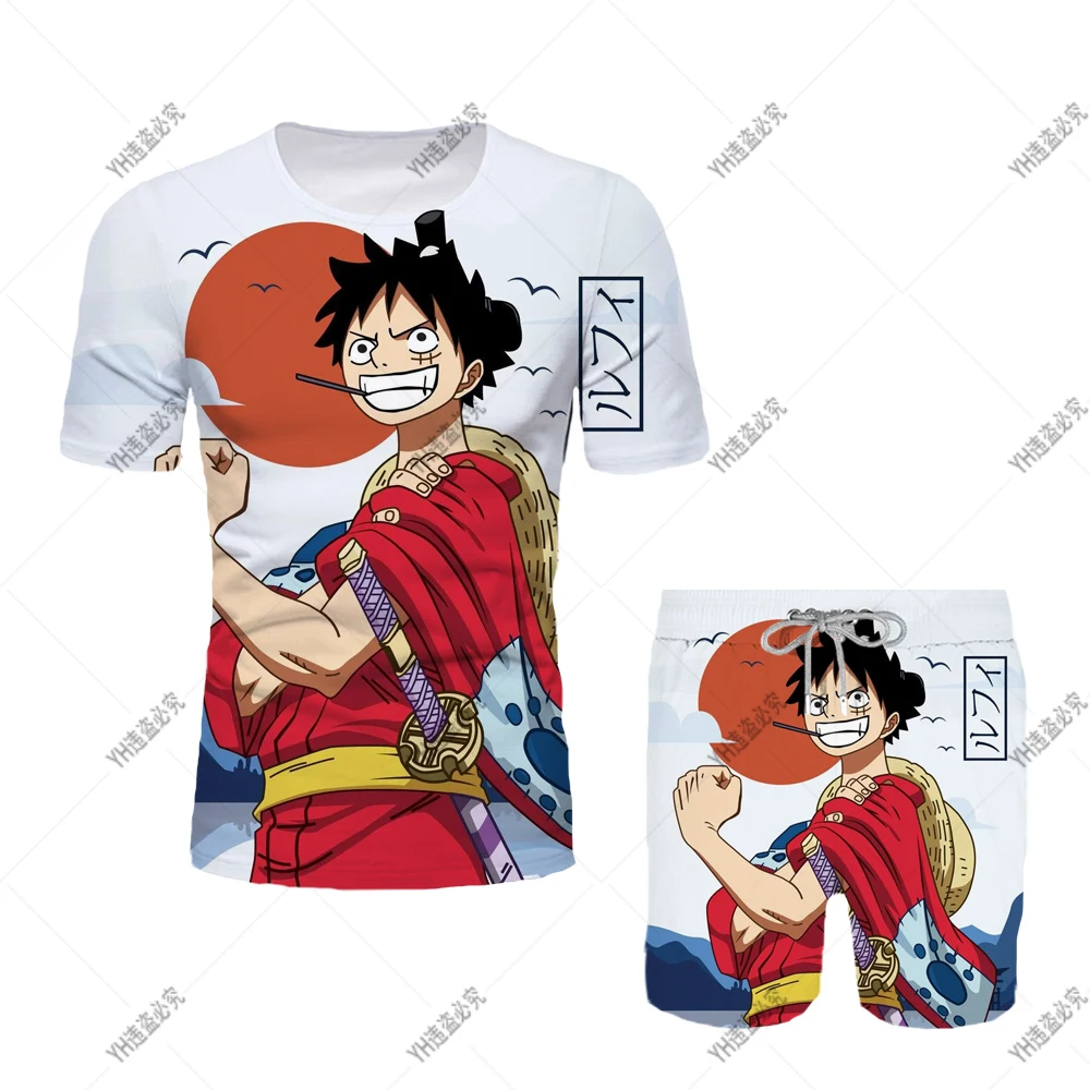 

2025 New Anime Cosplay One Piece 3D Men T-shirt Fashion Casual Summer Top Shorts Breathable Monkey D Luffy Cartoon Suit