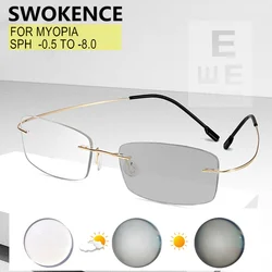 Rimless Myopia Glasses Prescription -0.5 to -8.0 Men Women Titanium Alloy Framless Nearsighted Spectacles Index 1.61 1.67 F082