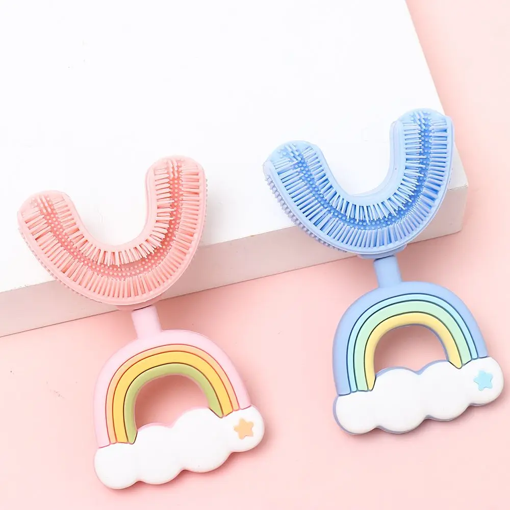 Cepillo de dientes suave para el cuidado de la salud Oral del bebé, cepillo de dientes para niños de arcoíris, limpieza a fondo de 360 °, cepillo de