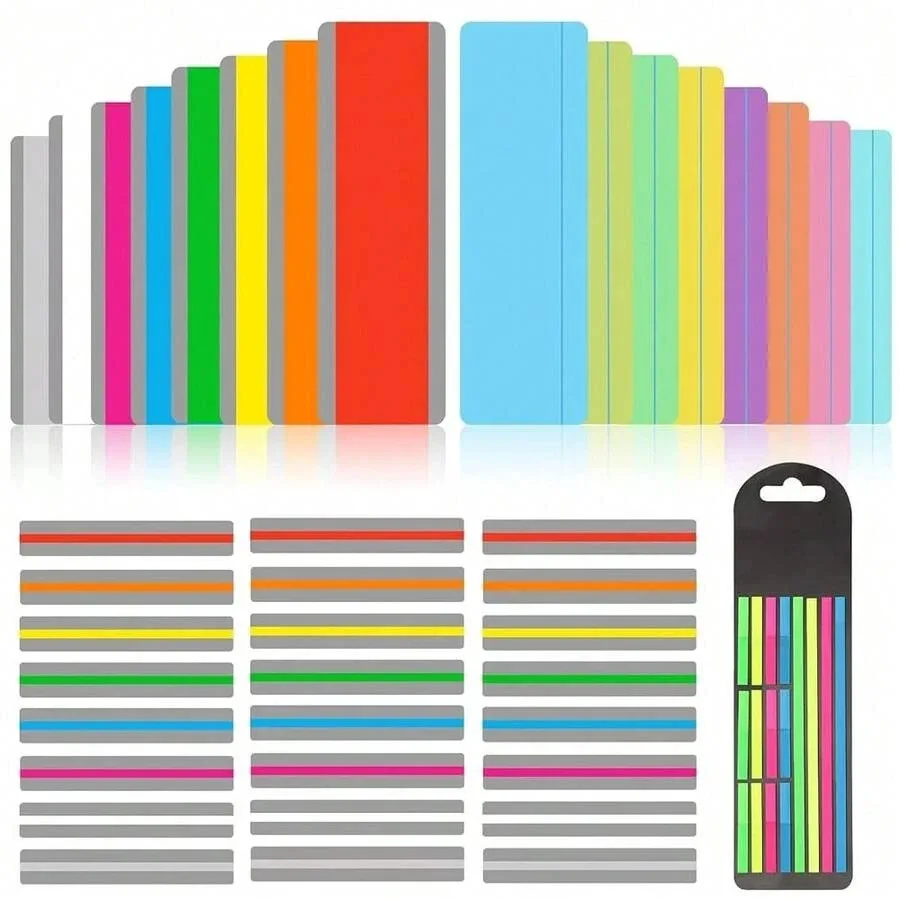 

48-Piece Guided Reading Strips - 3-Style Highlighter Strips and 8-Colored Reading Overlays With Transparent Highlighter Stick T