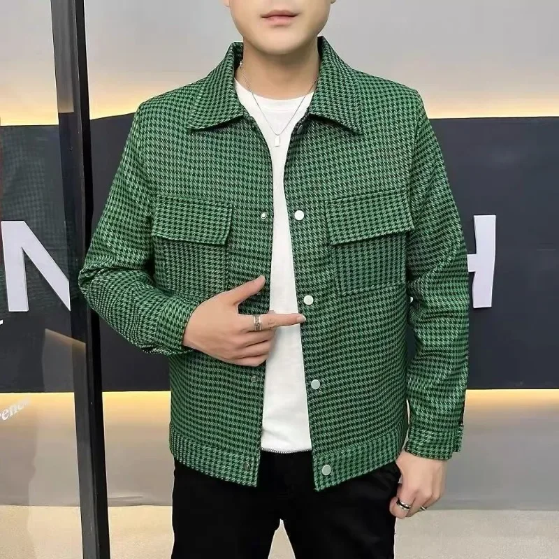

​ Высококачественный осенний мужской пиджак с узором «гусиные лапки» 2025 года, модная приталенная куртка ​