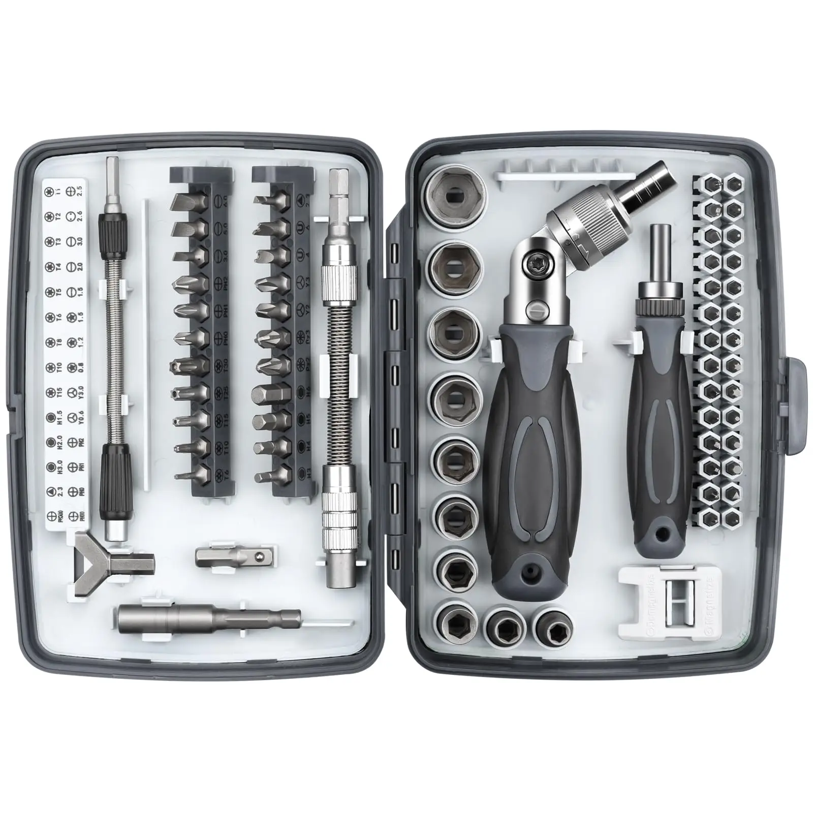

Ratchet Screwdriver Set 68-in-1 Multi-Tool with 180° Rotatable Handle Magnetic Tip for Computer, Bike, Car, Home Repairs