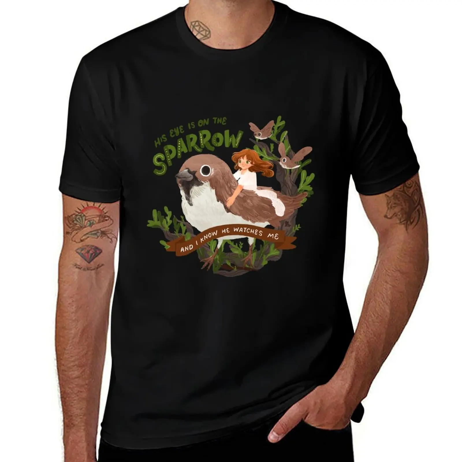 His Eye is On the Sparrow (And I know he's watching me!) T-Shirt UV Protection Outdoor Tee Shirt T-Shirt