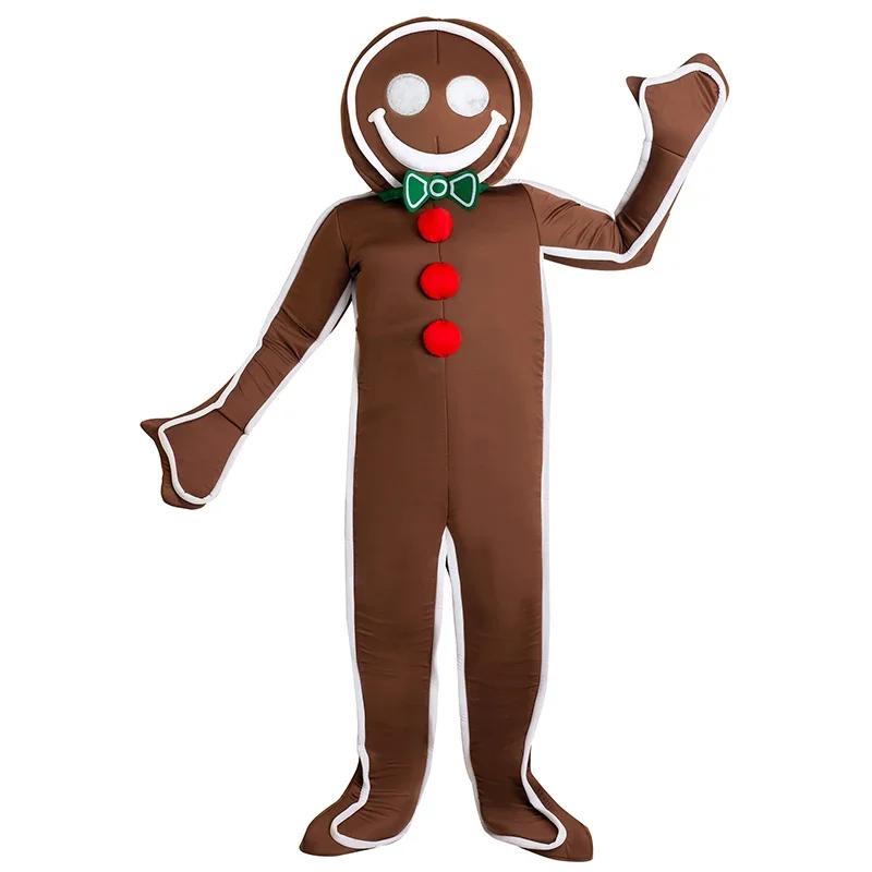 2025 New Arrival Fun Christmas One Piece Jumpsuit With Hood Iced Adult Gingerbread Man Costume