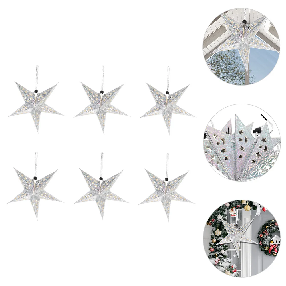 

6Pcs Star Shaped Lampshade Hanging Pendant Paper Lamp Shade Five-Pointed Star Ornament Ceiling Decor Xmas Lampshade