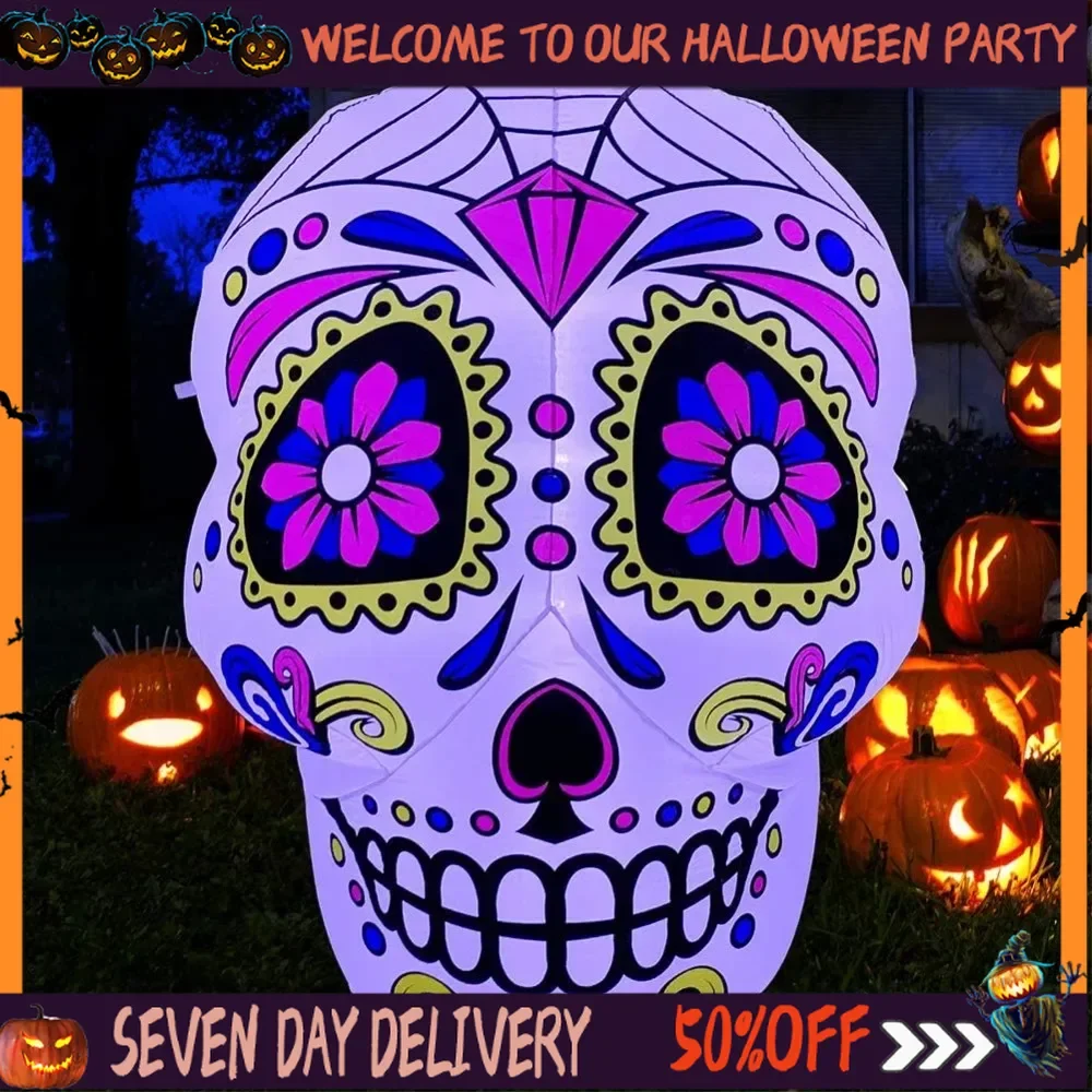 

4.5 Ft LED Inflatable Halloween Sugar Skull Decoration Blown Up Decorfor Lawn Yard Garden Indoor Outdoor Home Party Holiday