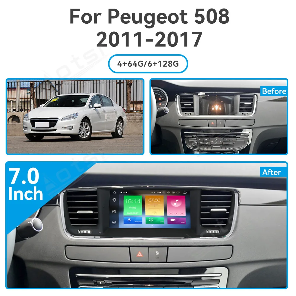 7 Inch Car Radio Android 13 For Peugeot 508 2011-2017 Multimedia Stereo Player CarPlay GPS Navi HD Touch Screen Car Accessories