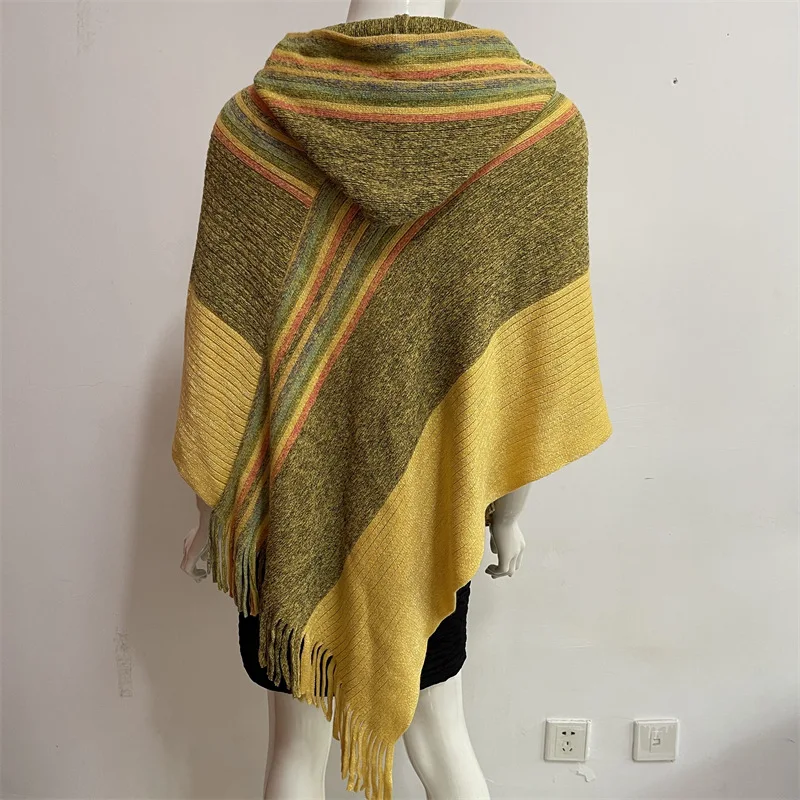 

Cloak shawl Hat Colorful Silk new style European American Spring Autumn Women Tassel Double-purpose Imitation Cashmere Yellow