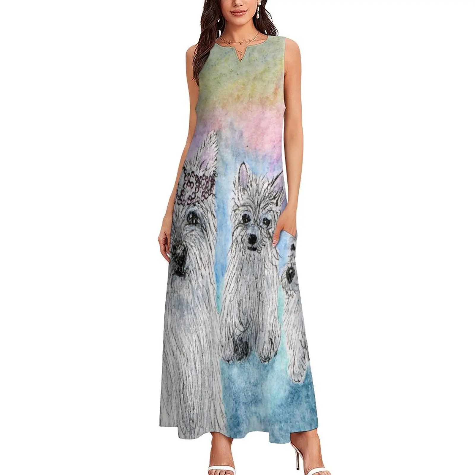 West highland terrier dogs, queen westie Long Dress Aesthetic clothing summer dress womens 2024 women clothes