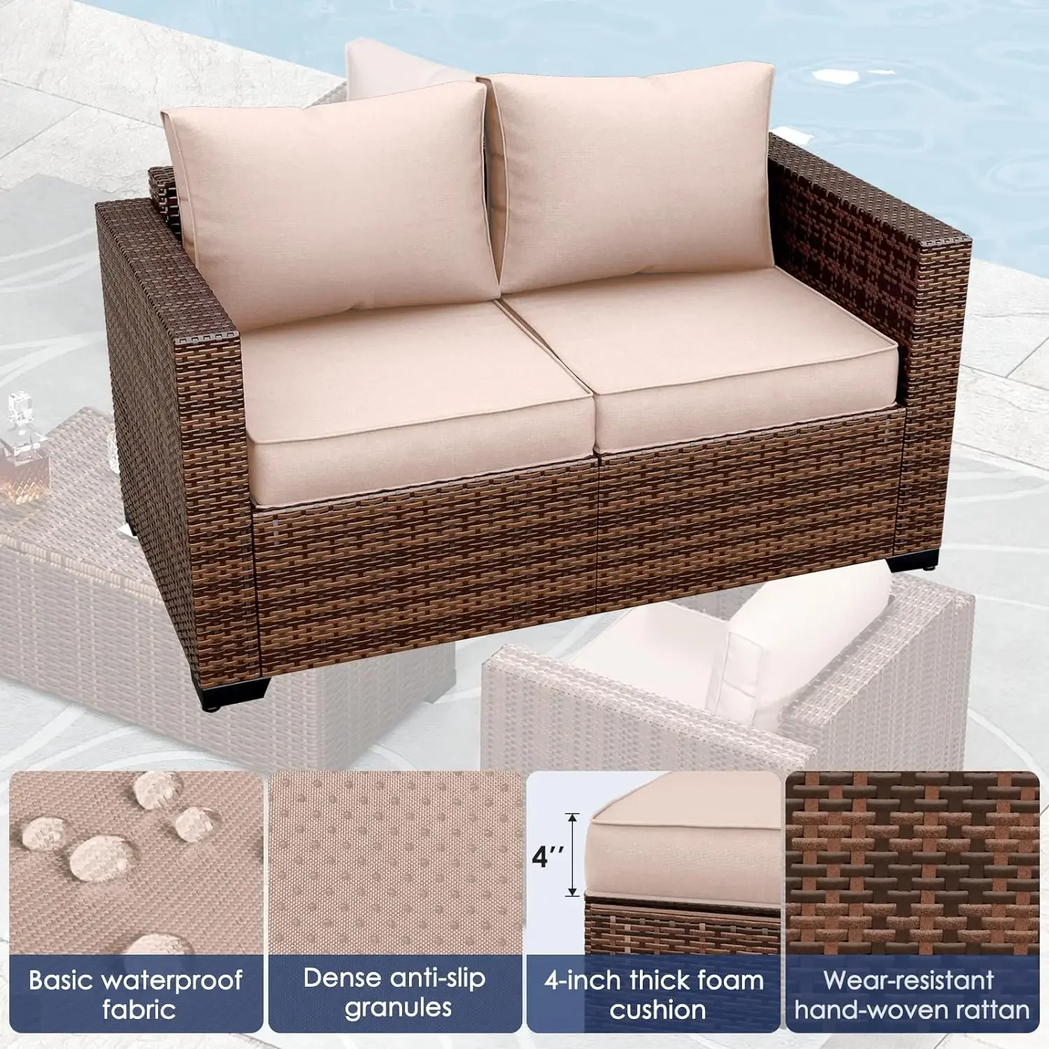 Patio Furniture Set Outdoor Sectional Furniture, Wicker Patio Sectional Sofa Rattan Couch with Storage Coffee Table