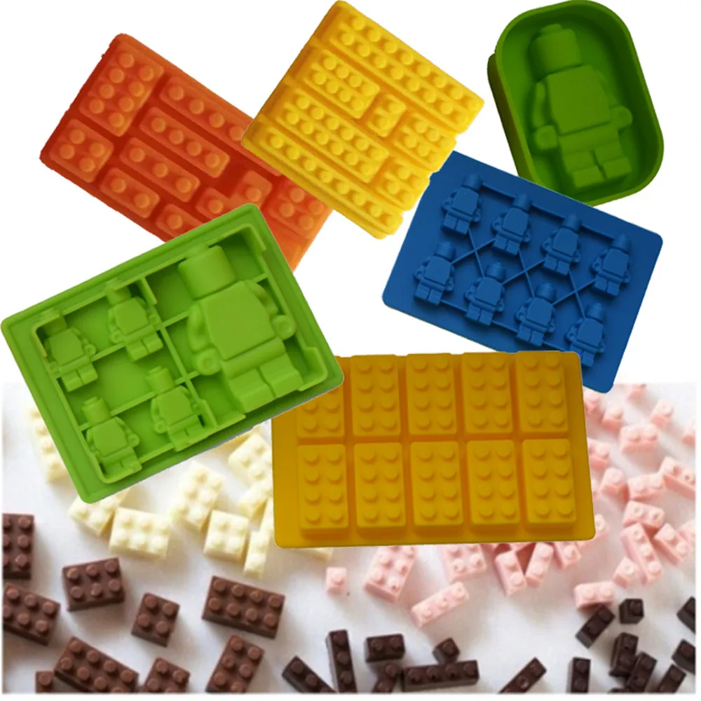 Chocolate Mold Silicone Building Blocks Robot Ice Cube Tray Jelly Brownie Dessert Pastries Mould DIY Cake Decoration Baking Tool