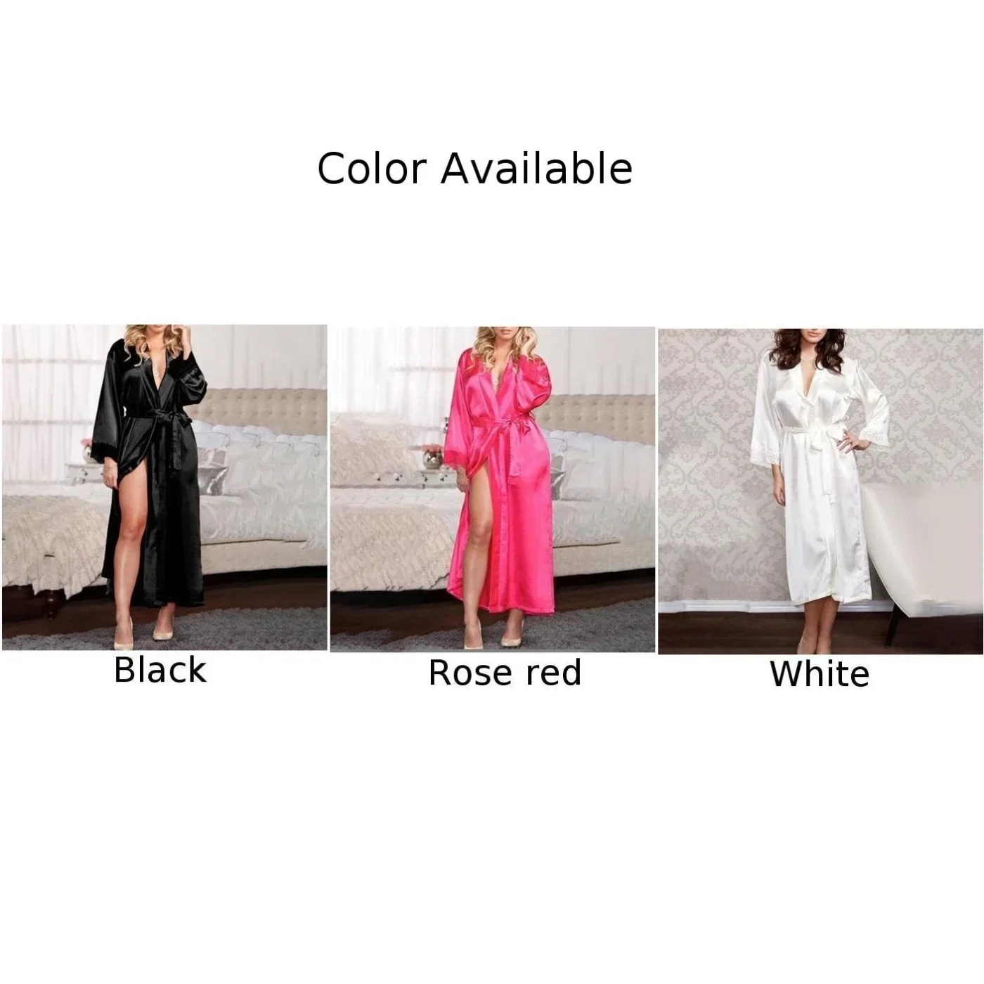 Women Smooth Satin Soft Nightgown Skin-friendly Robe Long Sleeved Pajamas Loose Bathrobe Home Clothes Comfortable Sleepwear