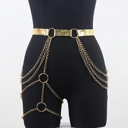 Fashion Leather Thigh Socks Belt Stockings Sexy Women's Crotch Bondage Corset Leg Bound Belt Metal Chain