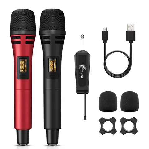 Microfoni wireless, sistema microfonico doppio Karaoke UHF, microfoni Inalambricos con ricevitore ricaricabile, TW320