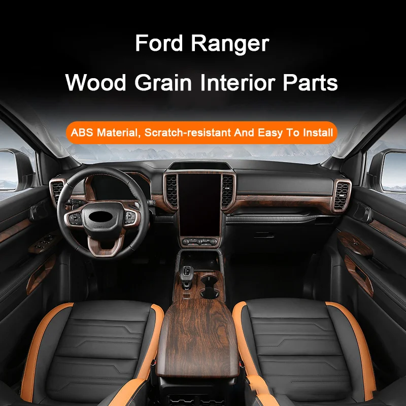

For Ford Ranger Raptor Wildtrak T9 2023 2024 2025 Wood Car Interior Overlay Accessories, Gear Shift Door Panel Air Outlet Frame