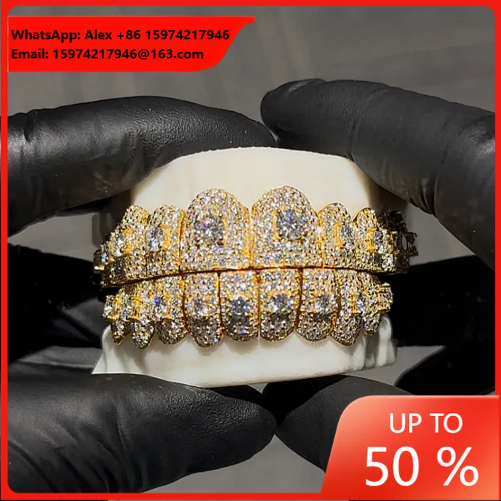 Big Stone Grill GRILLZ Hip-hop Braces Honeycomb Inlaid Moissanite Hip-hop Teeth Decoration European And American Style
