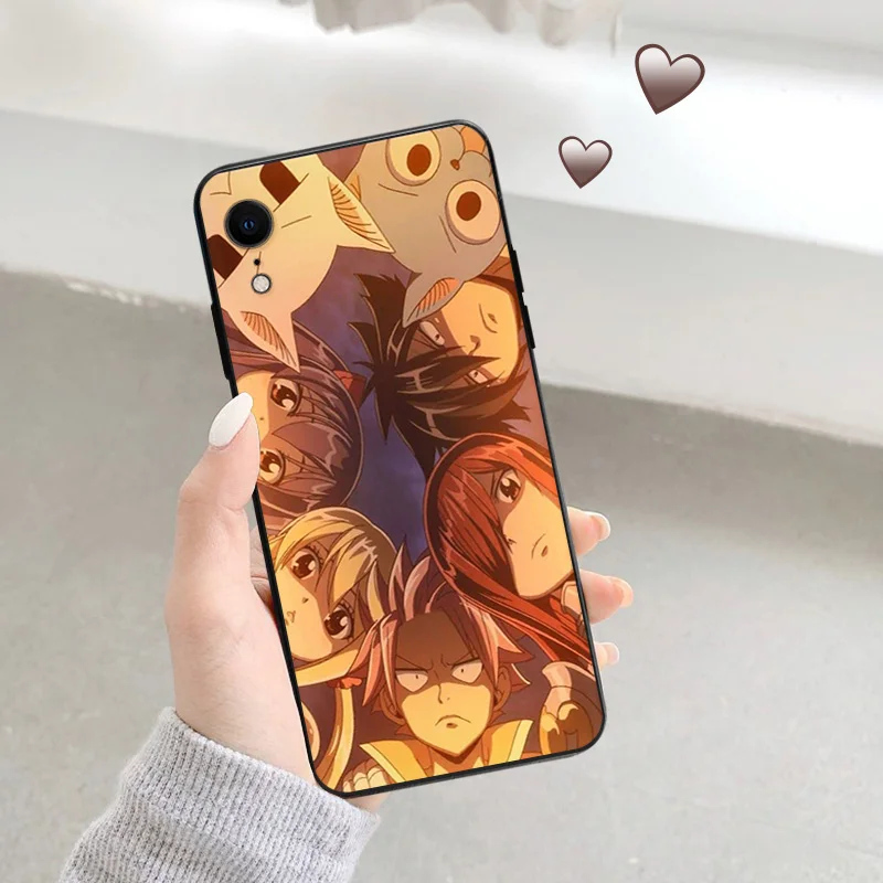 Phone Case For iphone 16Plus XR XSMax 15 14 13 12 11 16 Pro Max Mini 7 8 Plus Anime Fairy Tail Cute Black Soft Protective Cover