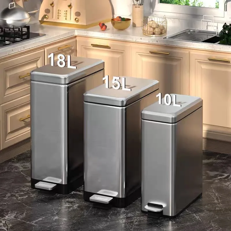 

Feet With Lid Garbage Can Household Living Room Kitchen Foot Toilet Luxury Sewn Stainless Steel Large Capacity Customize LOGO