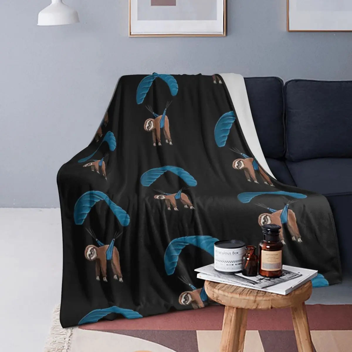 

Paragliding Flying Sloth Sunglasses Skydiver Paraglider Blankets Soft Flannel Throw Blanket Bedding for Bed Living room Picnic