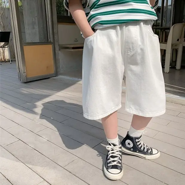 Boys' Casual Shorts Korean Solid Color 2024 Summer New Fashionable and Handsome Loose Breathable Capris Boys Shorts