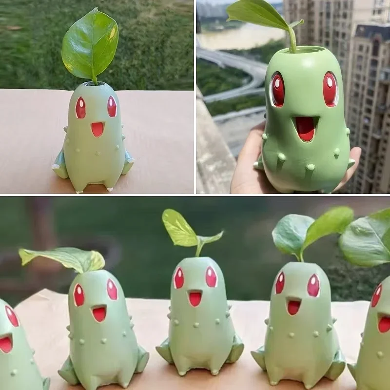 

Горячее аниме Chikorita Kawaii кашпо цветочный горшок с креативной статуэтой вазы орнамент фигурка модель для домашнего декора сада подарки