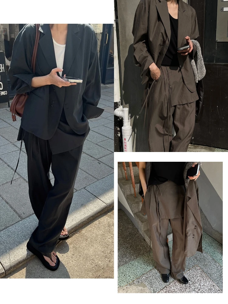 

Свободный повседневный женский комплект для костюма, широкие брюки, комплект из двух предметов, Dongda Gate Sle, удобный крой и расклешенный топ