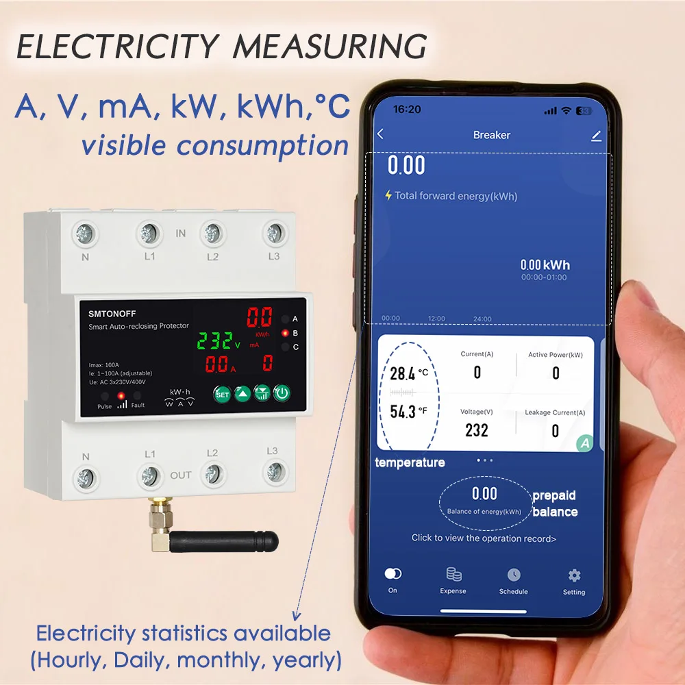 Tuya WiFi Drei Phase 4P 100A Auto-Wiedereinschaltung Über Unter Spannung Schutz Prepaid Meter Timer Schalter Stimme fernbedienung – Detail 14