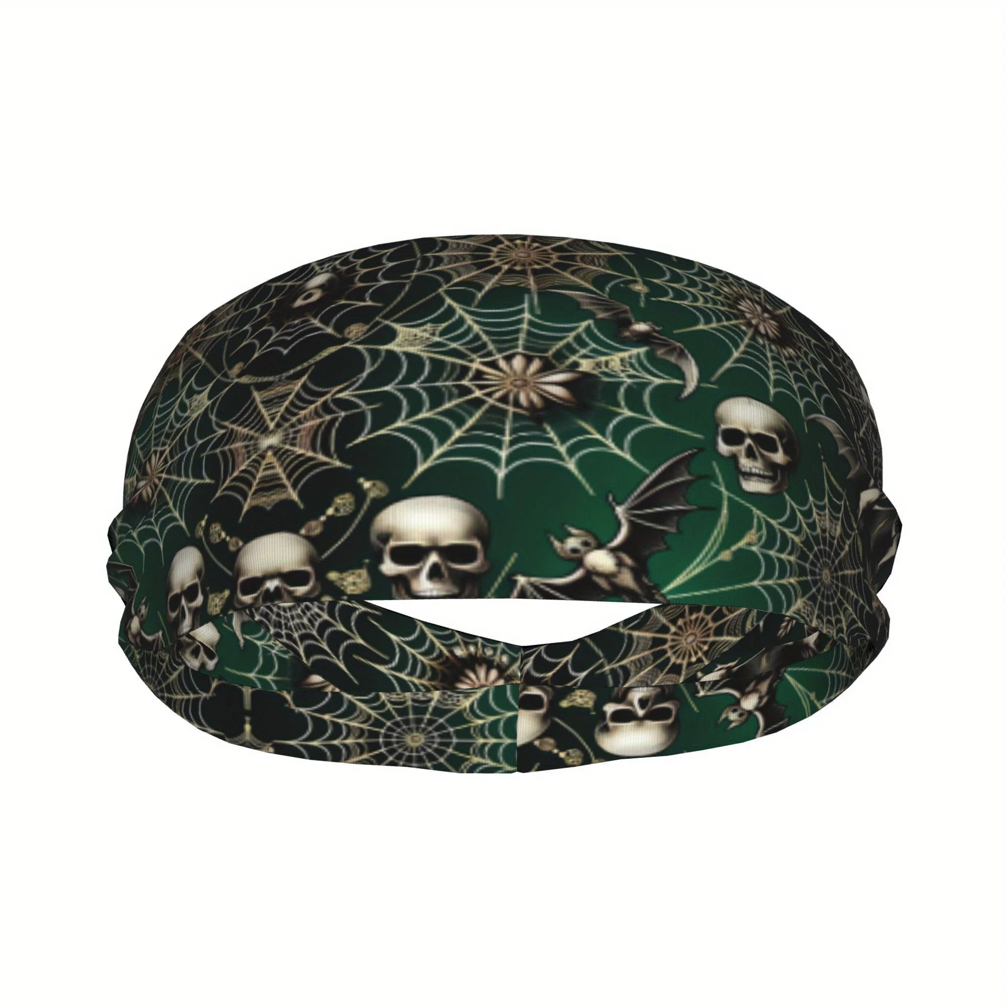

Skull Spider Web Print Headband Sweat Absorbent Sports Hairband for Yoga Running Daily Wear Elastic Non-slip Gothic Style Unisex