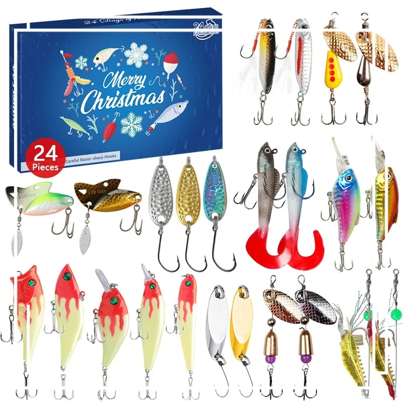 釣りルアー-24-個セット-06-スタイル-クリスマスギフト-ブラインドボックス-シャイニーミノー-クリエイティブ釣り道具キット-漁師用