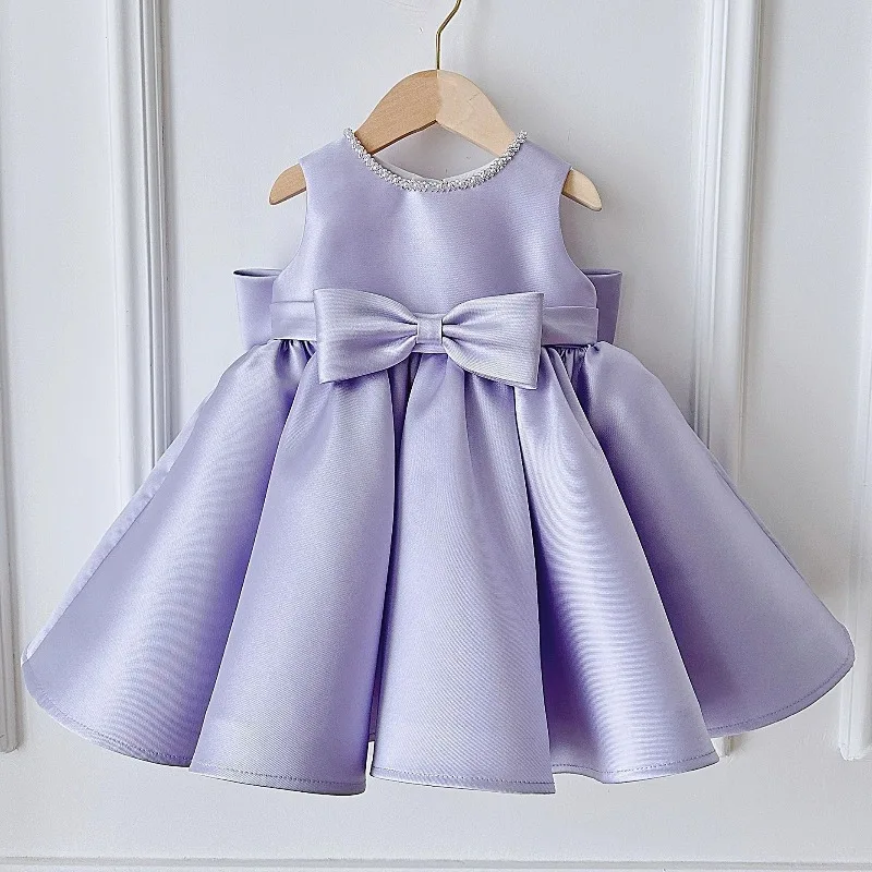 Formal Satin Dress-style Purple Birthday Dress for Young Girls Princess-style Girl's Dress for Birthday Party Spring Outfit