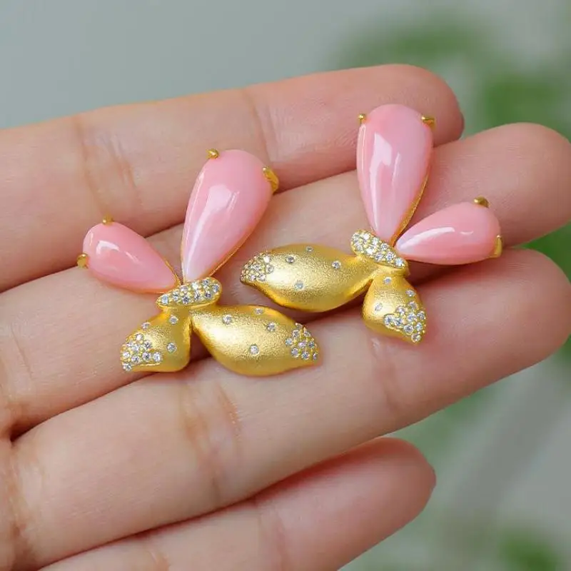 Natural Queen Shell Butterfly Earrings Female Original Design Queen S925 Sterling Silver Pink Earrings For Girlfriend Gift