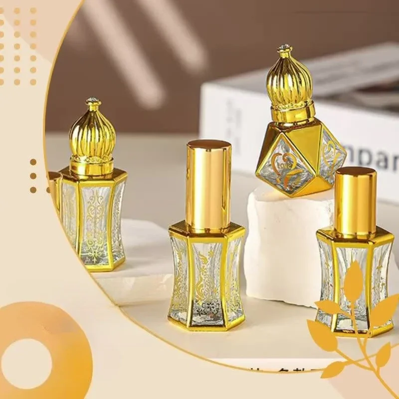 Electroplated Octagonal Essential Oil Bottle, Roll‑On Perfume Bottle with Dropper, Refillable Glass Serum Spray Atomizer