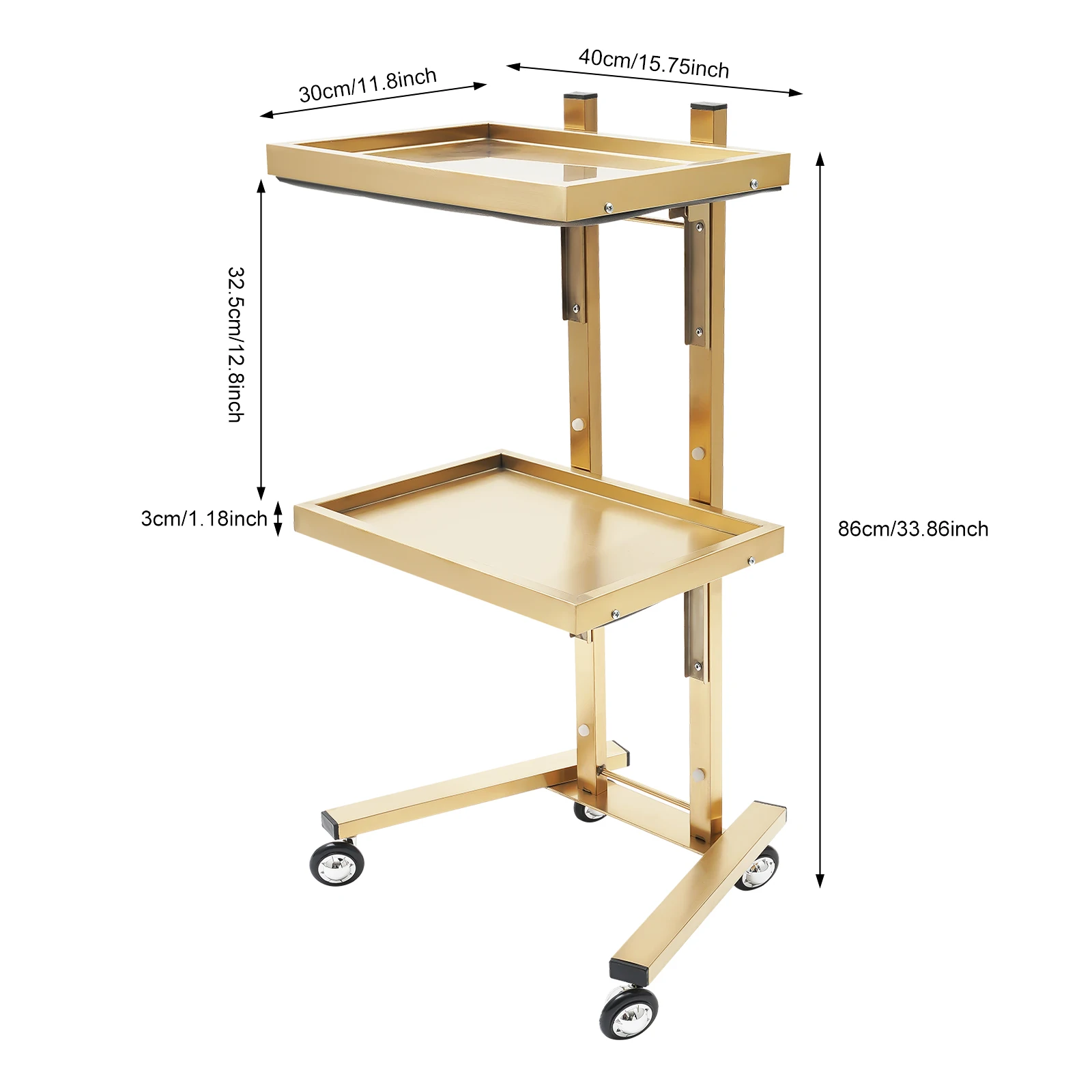 Salon Trolley, Beauty Cart, Rolling Organizer, Gold Stainless Steel Salon Trolley for Hairdressing, Spa, Durable Storage Rack