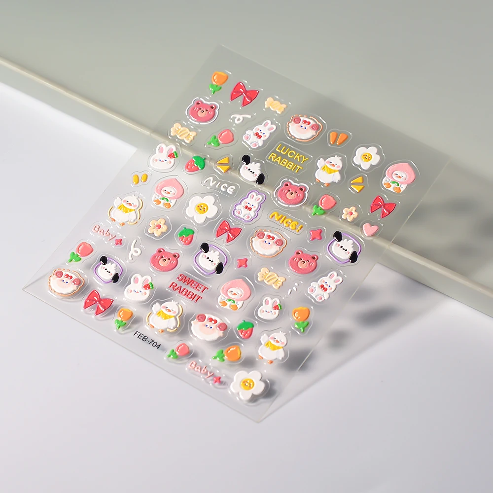 5d Animal Nail Sticker Rabbit Duck Flower decalcomanie per unghie cursori per Manicure FEB-704