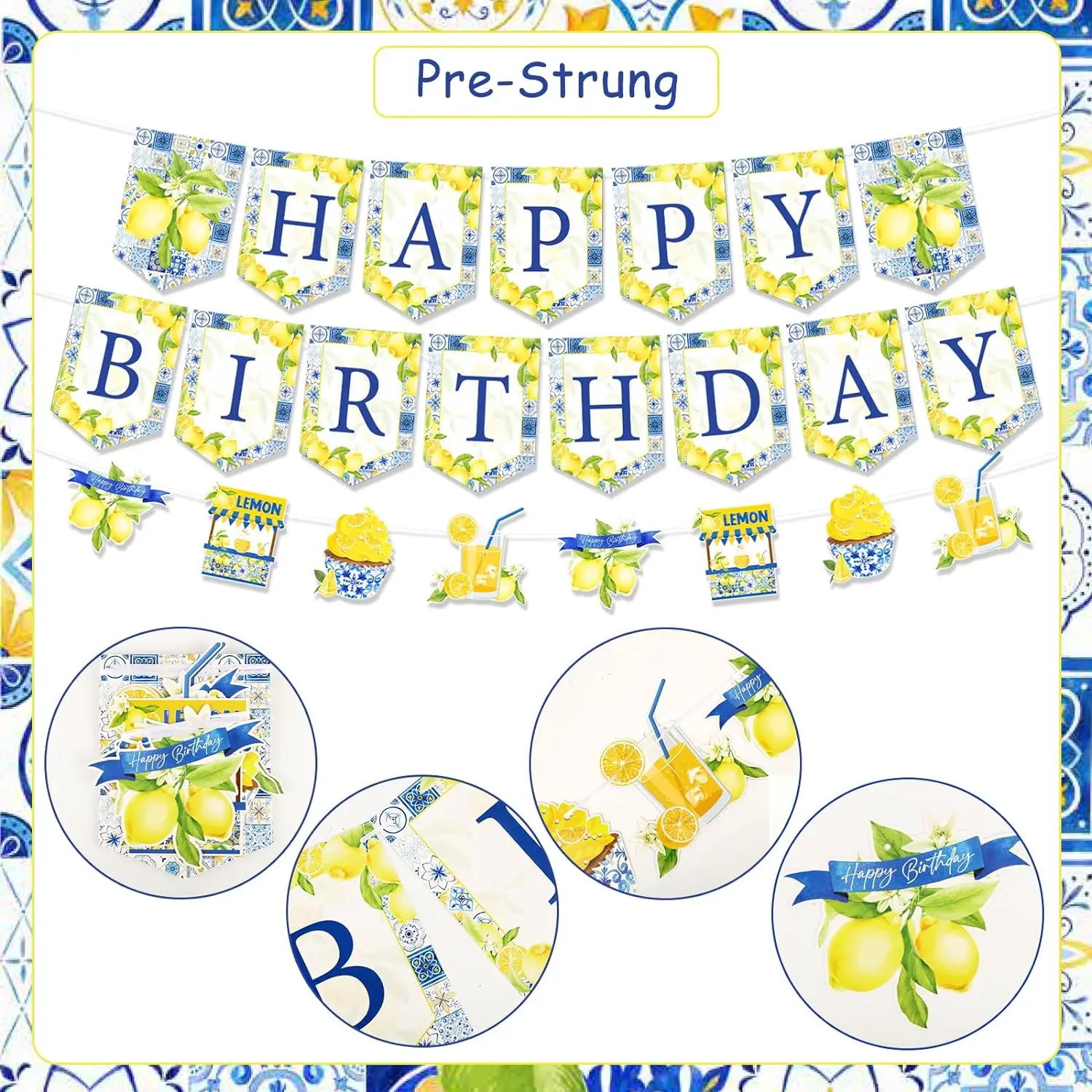 Imagem -06 - Telha e Lemon Theme Birthday Decor com Capri Happy Birthday Banner Lemon Guirlanda Cupcake Toppers Theme Party