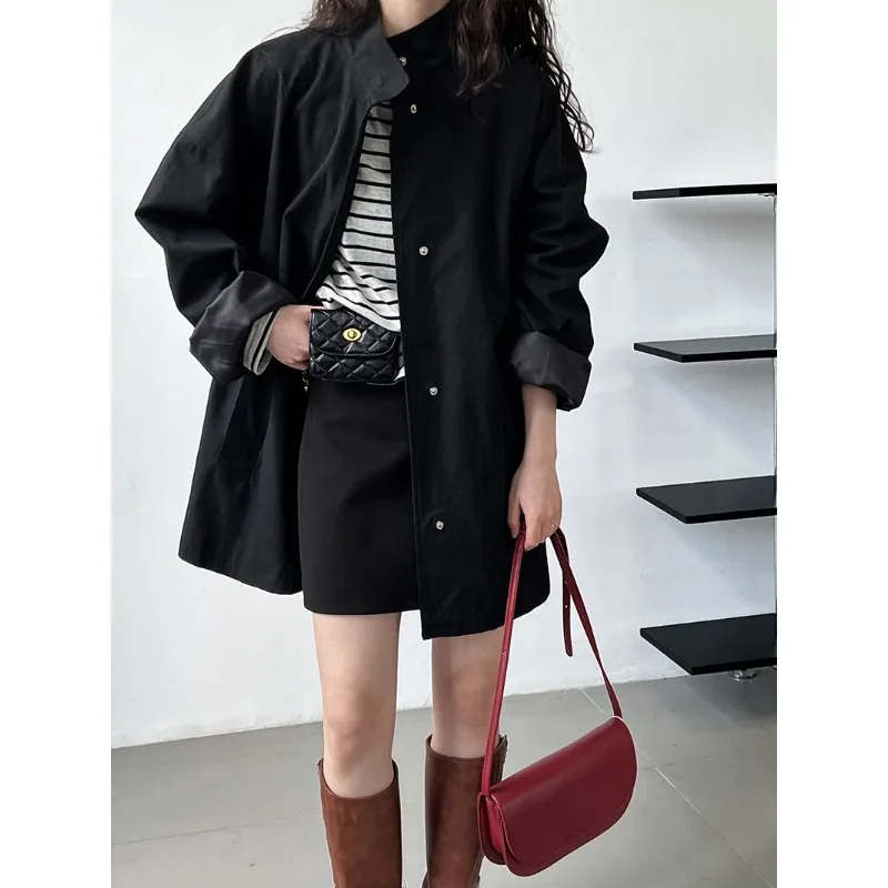 Women's Clothing Trench Coat Outerwear Simple Versatile Loose Casual Military Coat Spring  Autumn Jackets Comfortable Long Coat