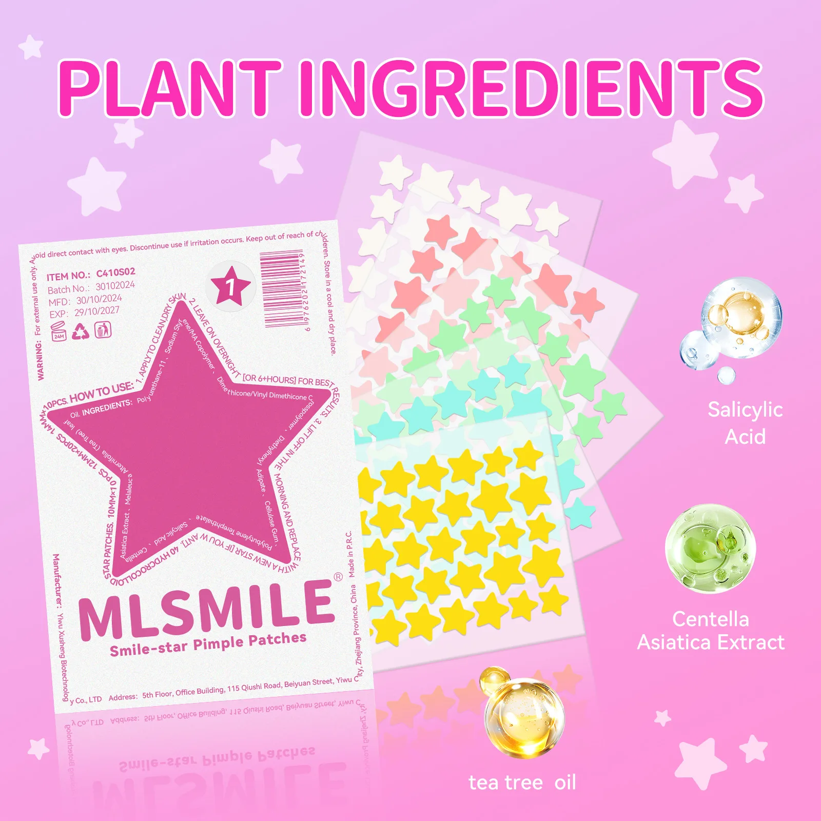 แผ่นแปะสิวรูปดาวห้าแฉกสีพาสเทล 40 ชิ้น อุปกรณ์ดูแลผิวหน้าเพื่อความงามและสุขภาพ