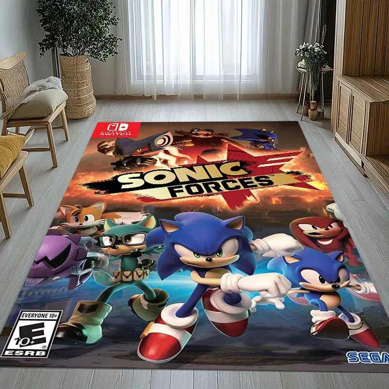 Vintage Cartoon S-Sonic Rings K-Knuckles Game Non-Slip Area Rug for Living Room,Bedroom Playroom Carpet Mat for Sofa,Home Decor