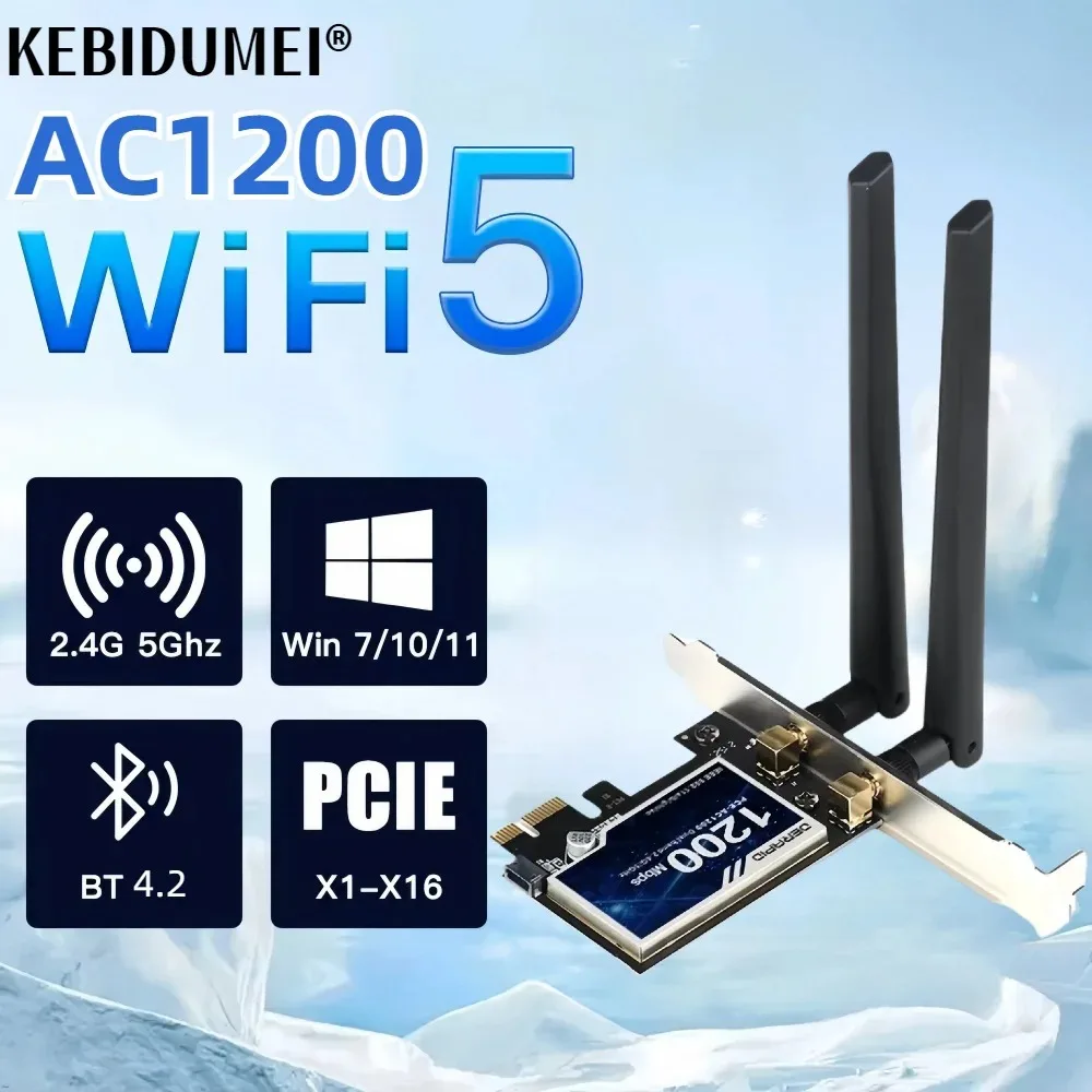 WiFi 5 PCI-E Wireless Adapter AC1200 Network Card Dual Band 2.4G/5GHz 802.11AC For Bluetooth 4.2 Desktop Windows 7/8/10/11