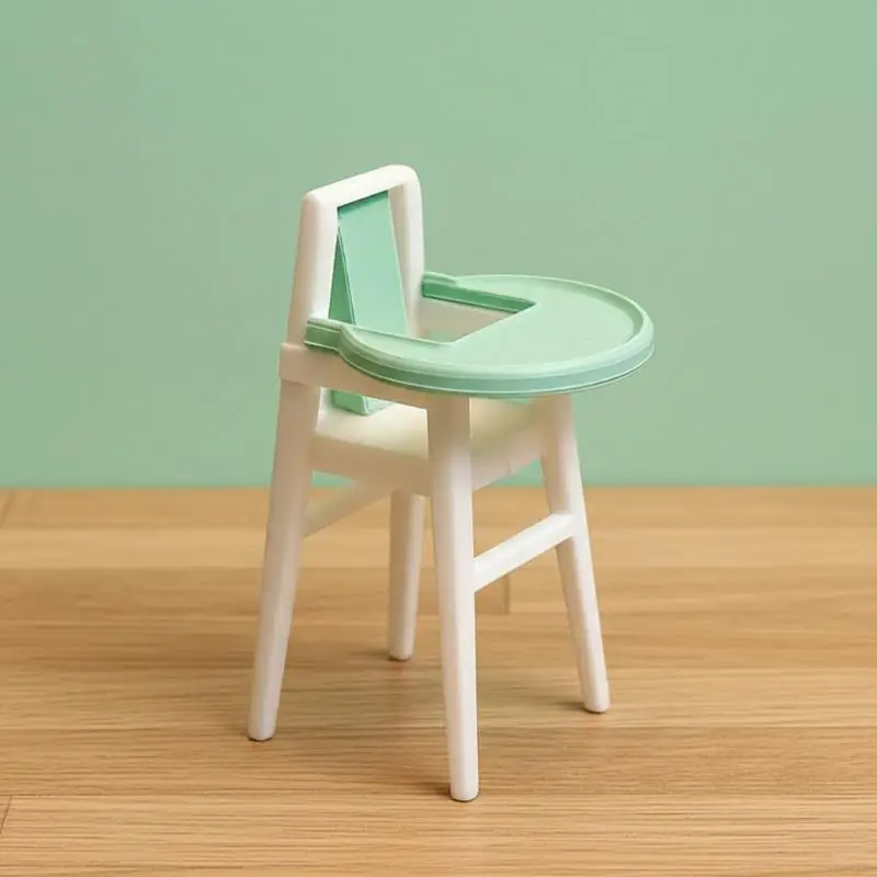 Miniature 1/12 Scale Dollhouse Baby High Chair With Tray Dining Furniture Micro Scene Kids Room Play Decor view 6