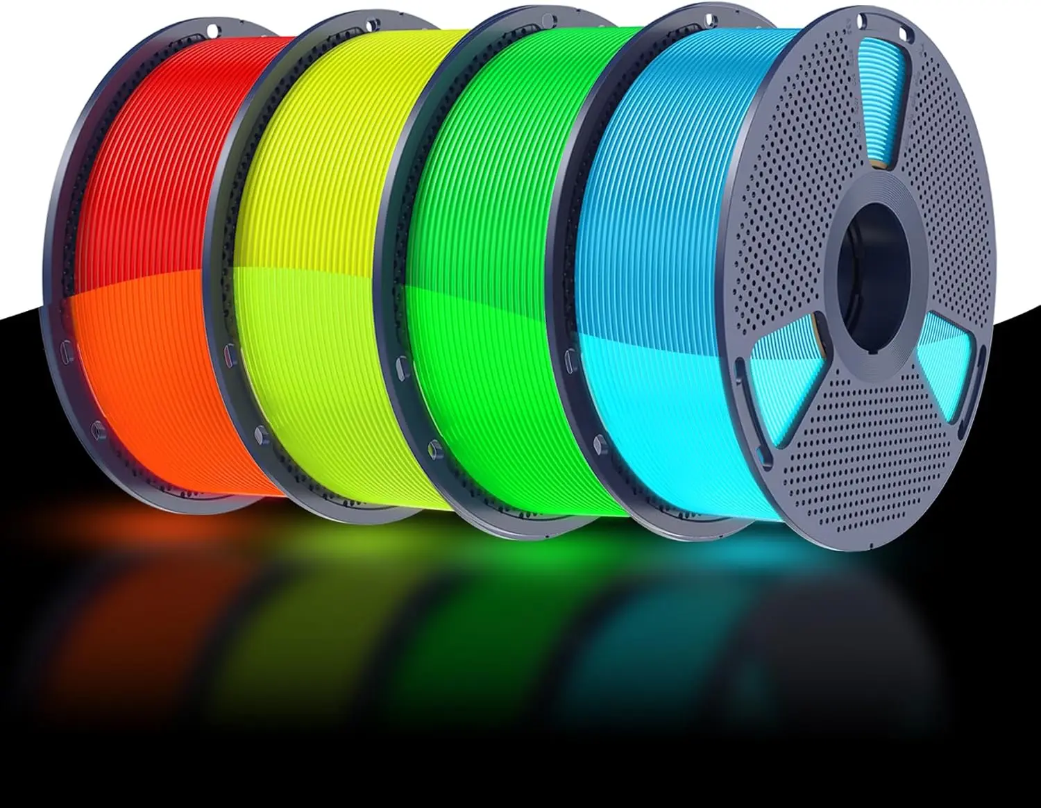 

Glow in The Dark PETG 3D Printer Filament Bundle, 1.75mm, 4kg Total (4 Spools), Glowing Blue/Green/Red/Yellow, Dimensional Accuracy +/-0.02mm