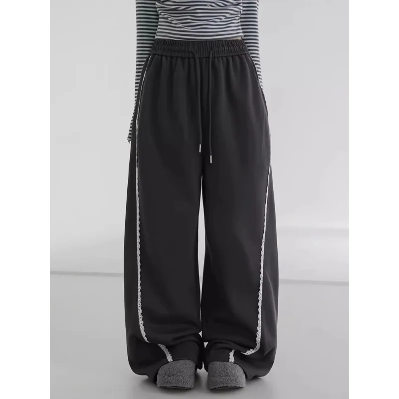 

SuperAen Korean Style High Waist Patchwork Lace Loose Casual Pants Spring Women Fashion Oversize Long Wide Leg Pants