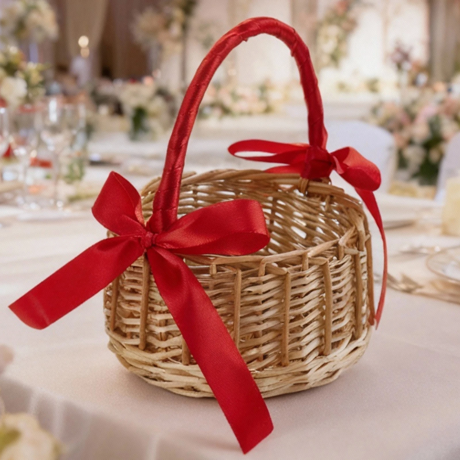 Woven Flower Basket Elegant Rustic Bows Large Capacity Lightweight Portable Basket for Storage,Weddings and Picnic